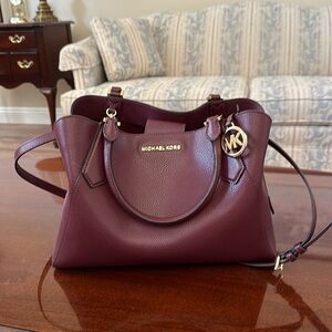 Michael Kors Kimberly Leather Satchel Handbag/Crossbody Bag, Merlot
